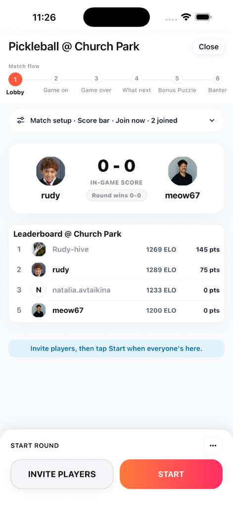 Match lobby showing players ready to compete