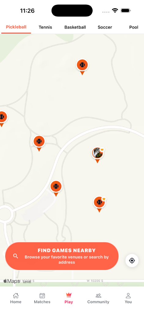 Map view showing local venues and leaders